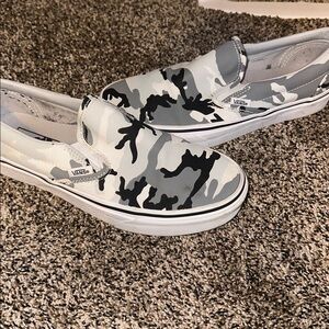 Vans Black and Gray Camo Slip-Ons